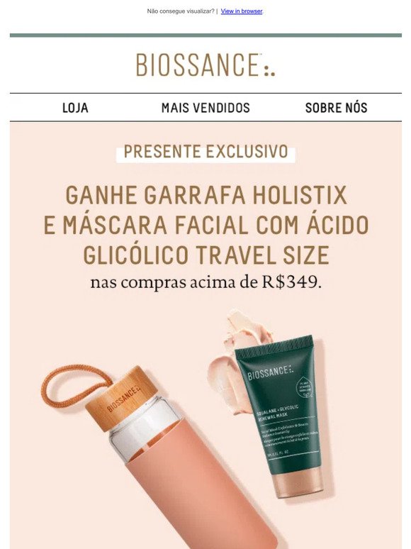 Ganhe Garrafa Holistix + Máscara Travel Size 😍