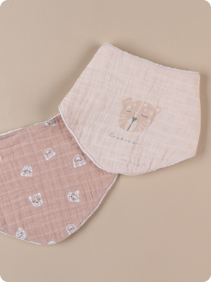 Set of 2 muslin and terrry dribble bibs, cappuccino/beige