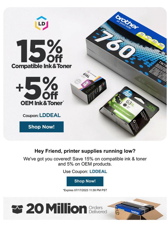 Your Chance to Save | 15% Off Compatible + 5% Off OEM Ink