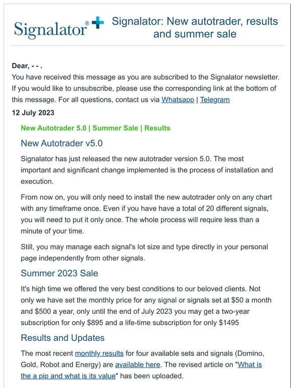 Signalator: New autotrader, results and summer sale