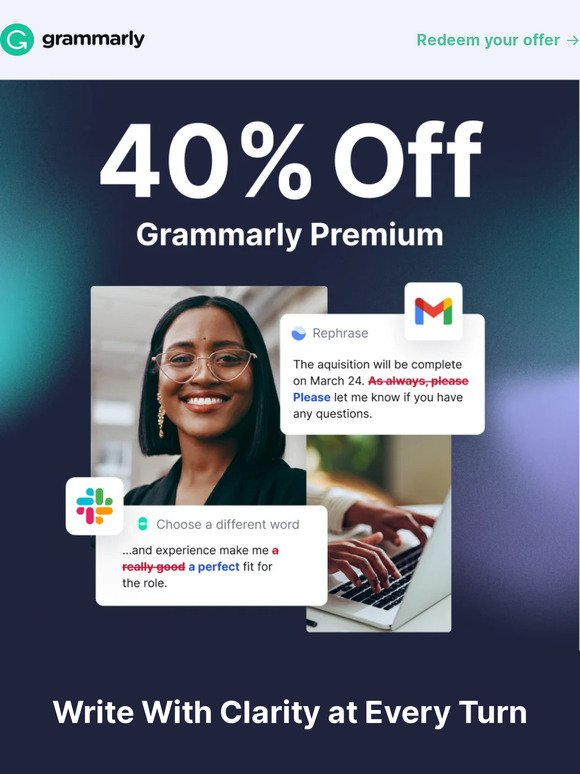 Get 40% off Grammarly Premium