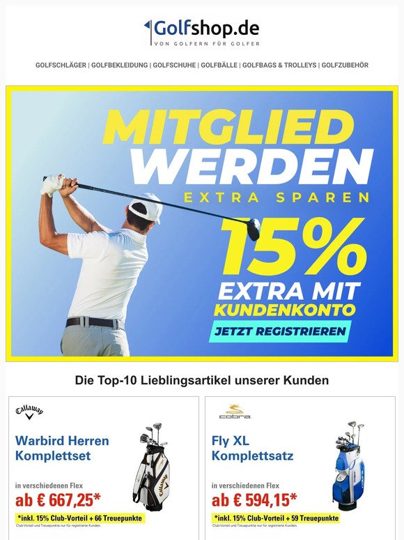 🎉 Exklusives Angebot: 15% Extra-Rabatt auf alle lagernden Artikel bei Golfshop.de bis 15.07.2023! 🏌️‍♂️