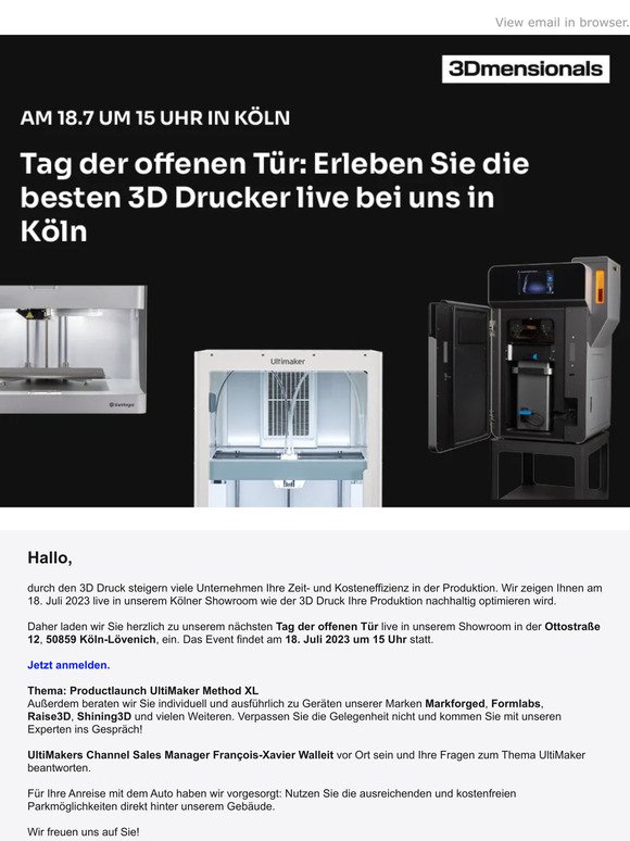 3D Drucker live erleben in Köln: Tag der offenen Tür am 18. Juli 2023 
