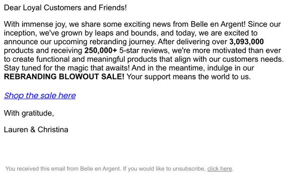 Belle en Argent Rebrand & Blowout Sale!