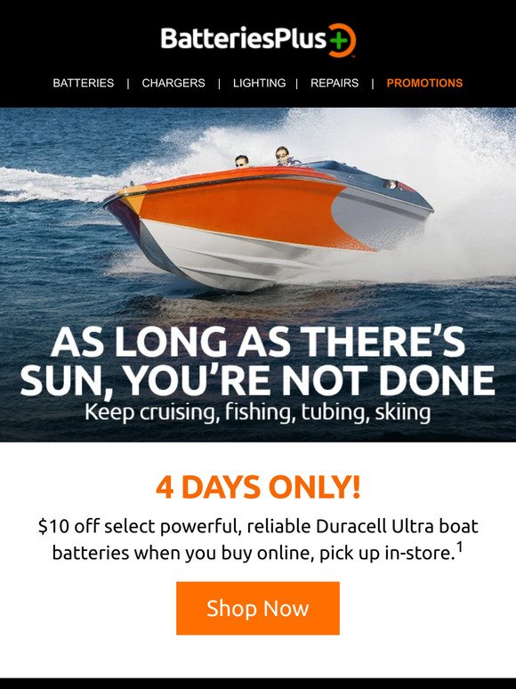 Save $10 on Duracell Ultra boat batteries