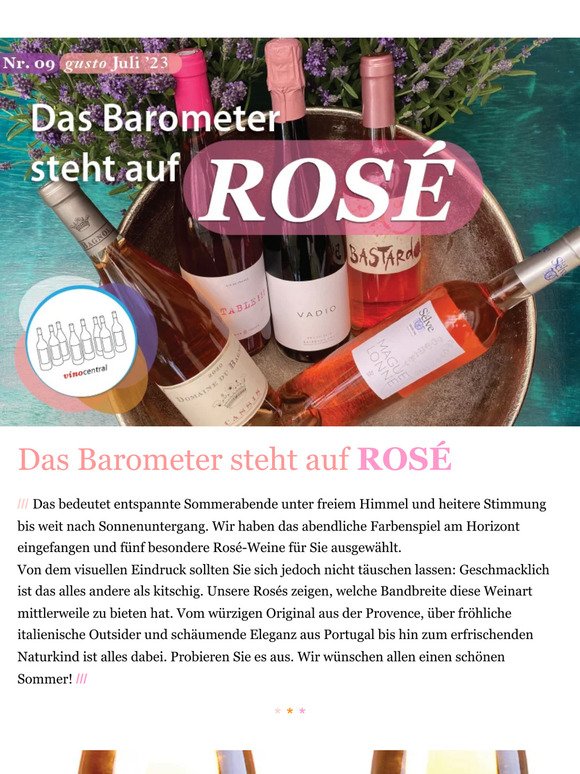 Das Barometer steht auf ROSÉ / gusto Nr. 9  vinocentral  Juli 2023