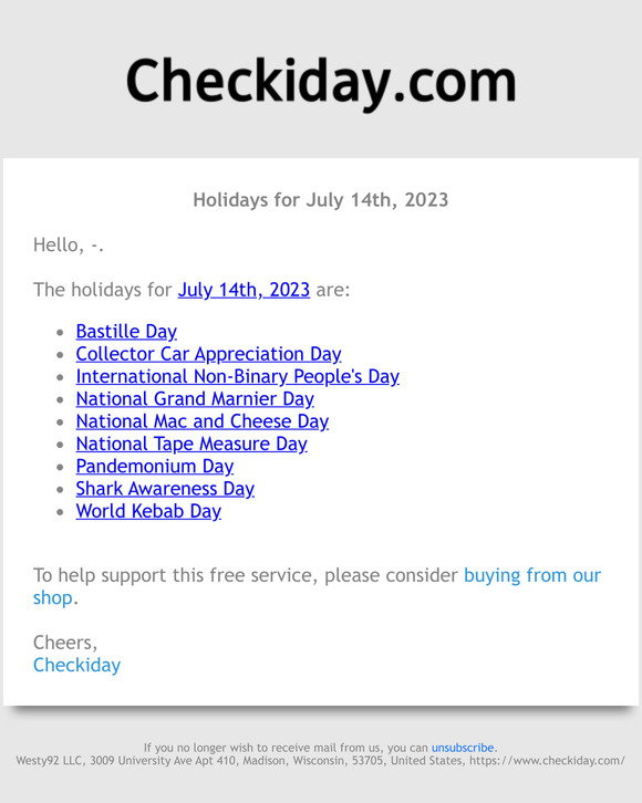 Checkiday: Holidays for July 14th, 2023! 📅🎉 | Milled