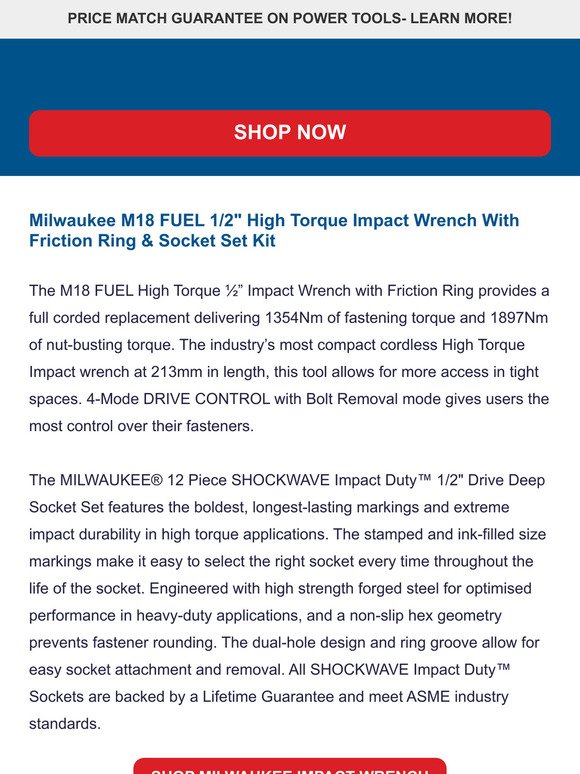 Milwaukee High Torque Impact Wrench- On Sale Now!