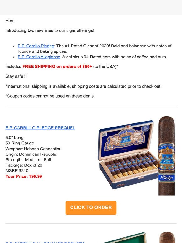 E.P. Carrillo Allegiance or Pledge Robusto Just $199.99 a Box!