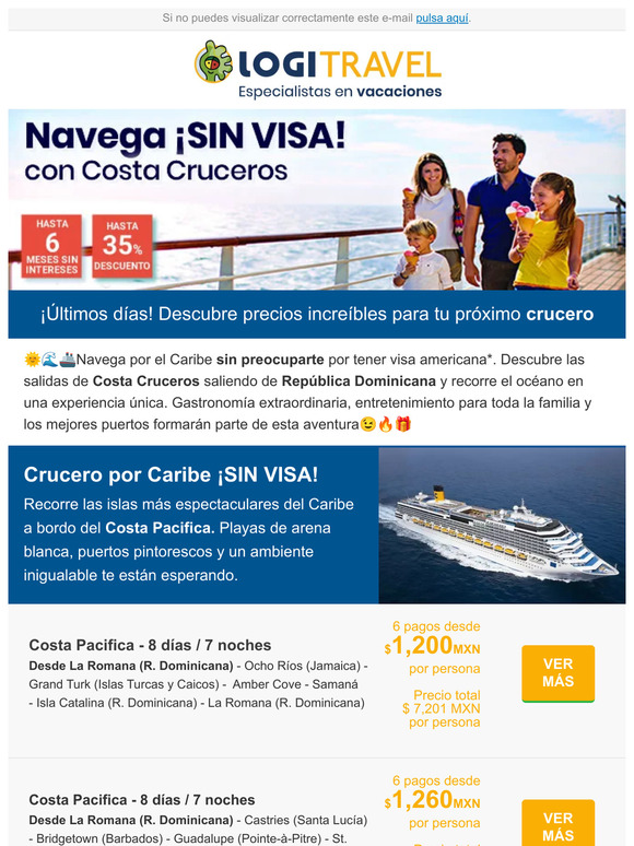 Cruceros por Caribe ¡SIN VISA! - Hasta 6 Meses sin Intereses