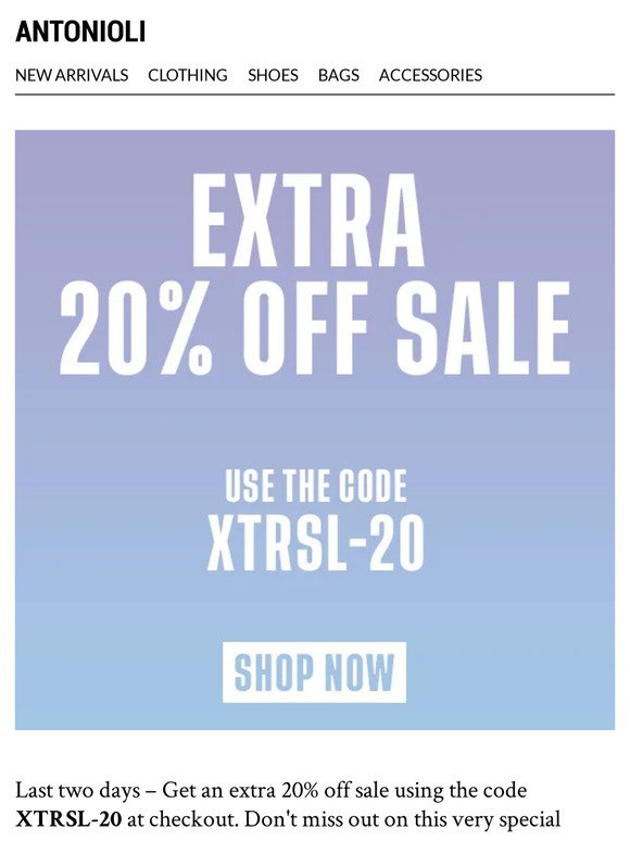 Extra 20% Off Sale – Two days left