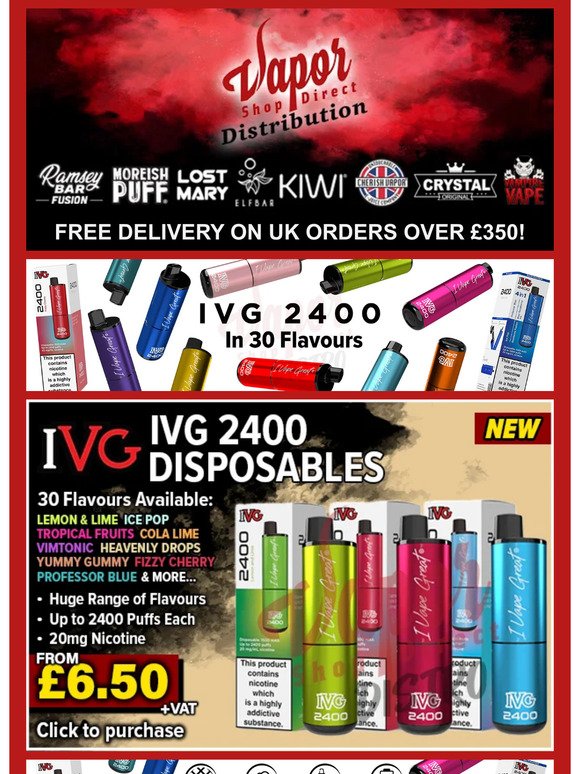 IVG 2400 PUFF DISPOSABLES ARE A MUST STOCK🔥 | A wide range of flavours Available Now!