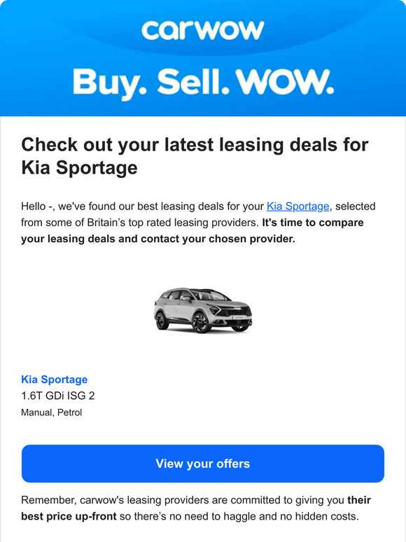 Carwow It's time to compare all your leasing deals for Kia Sportage