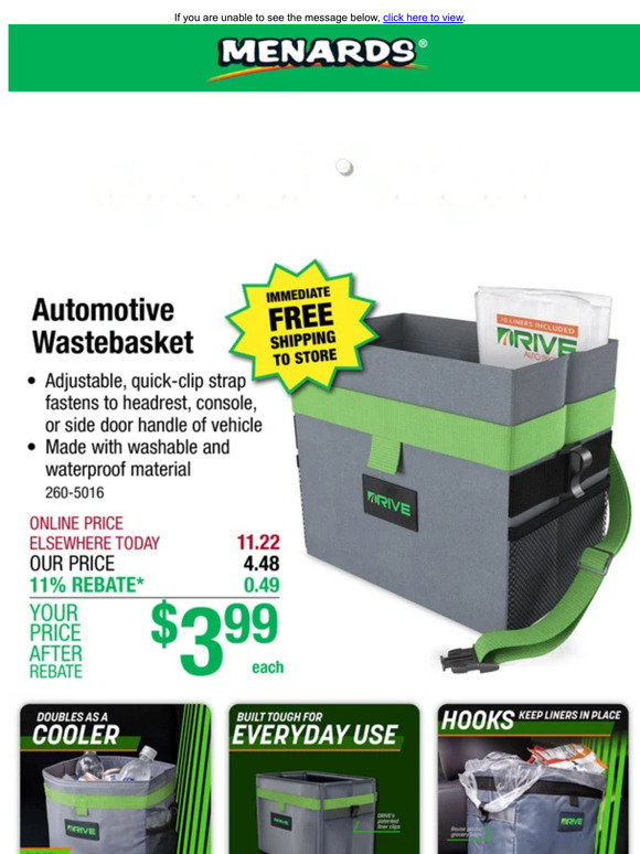 Menards Automotive Trash Can ONLY 3.99! Milled