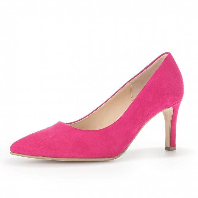 Dane Classic Mid Heel Leather Court Shoes in Pink Suede 