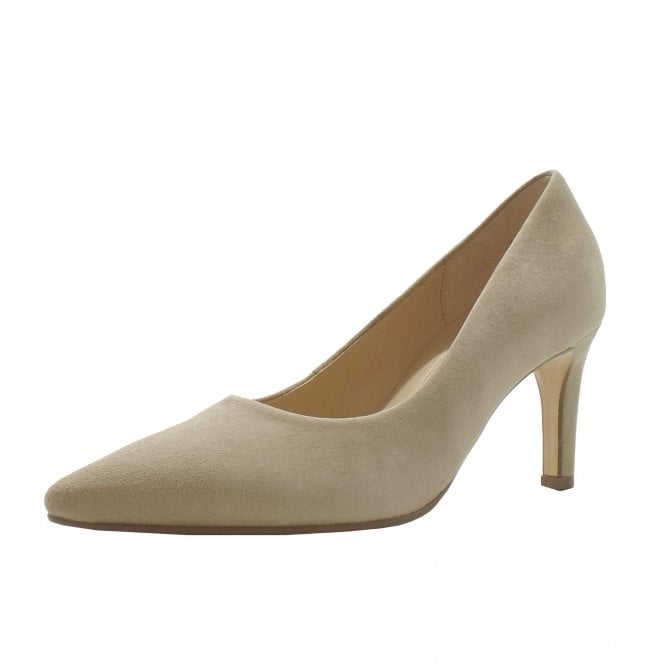 Dane Classic Mid Heel Leather Court Shoes in Desert Suede 