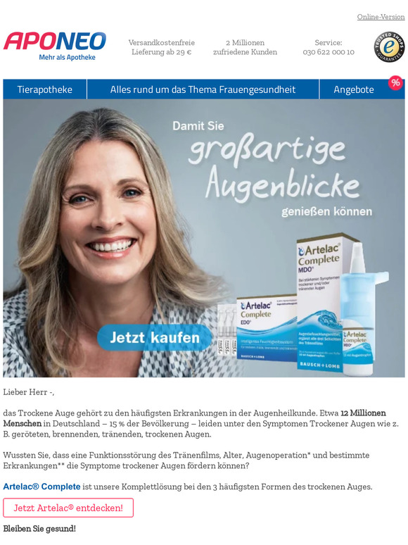 Trockene Augen Herr —? Zeit für Artelac® !