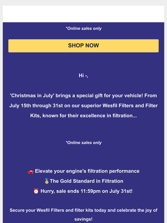 Christmas in July: 15% Off Wesfil Filters!