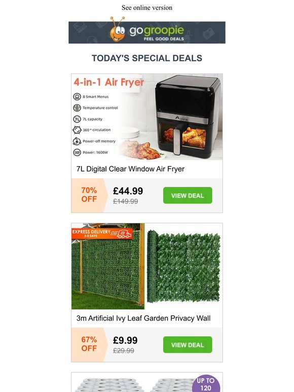 GIANT Clearance Sale! Clear Window 7L Air Fryer NOW £44 | XL Artificial Ivy Leaf Garden Wall £9 | iPhone 6 £59