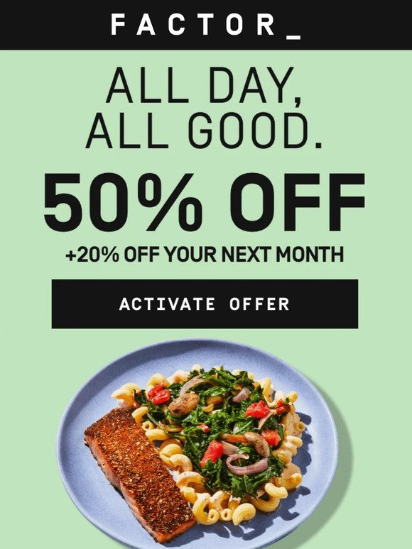 Factor meal kits: Get the first delivery for 60% off today