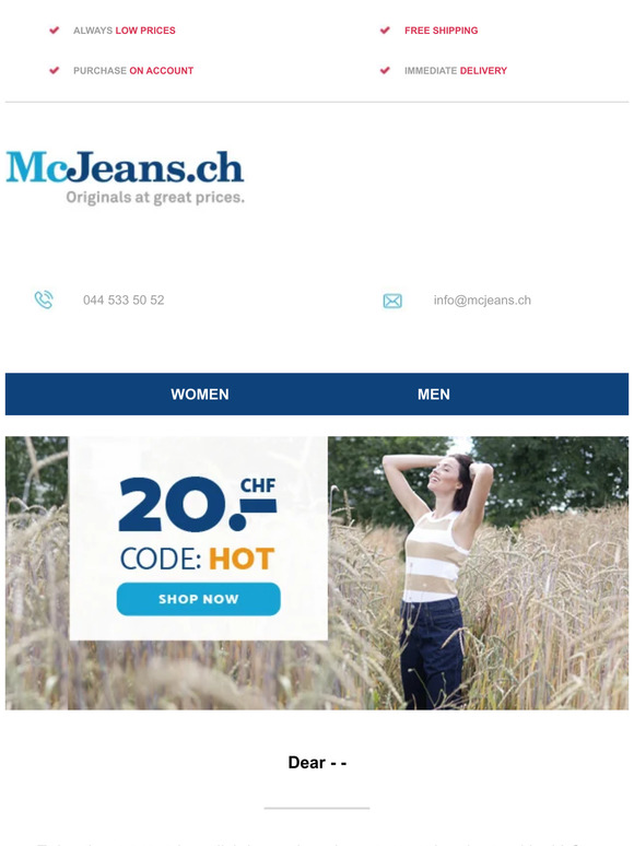 ☀️ CHF 20 discount on your summer look at McJeans.ch – free shipping