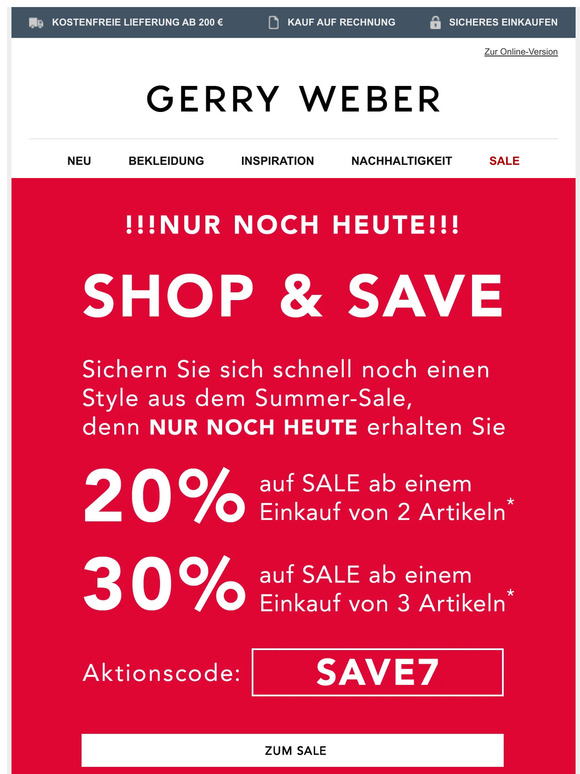 Nur noch heute: bis zu 30% zusätzlich auf SALE