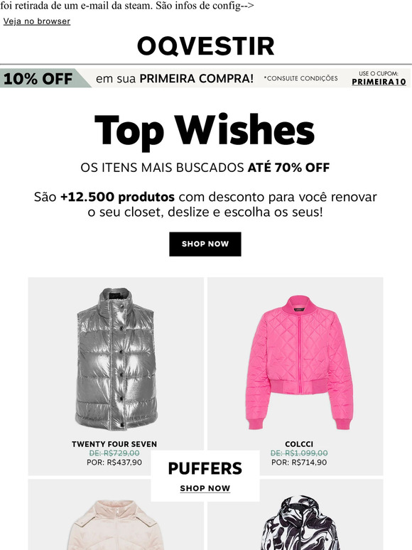 CUPOM DE DESCONTO OQVESTIR 👗 ATÉ 70% OFF + 10% OFF EM ROUPAS 