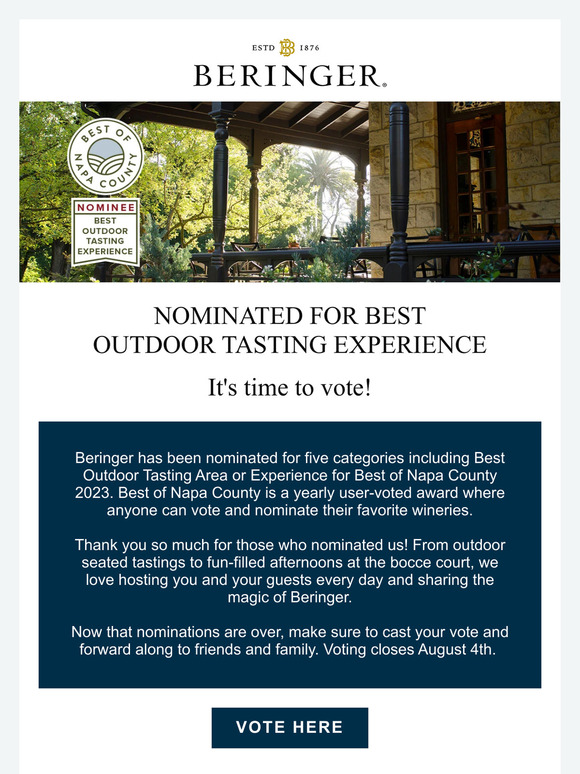 Please vote for Beringer – Best of Napa County