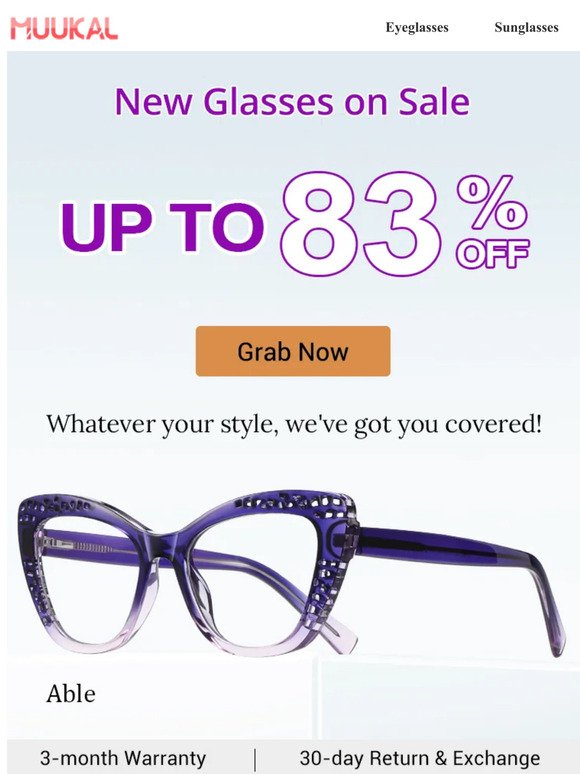 New glasses 83% OFF, Enjoy with a big coupon!