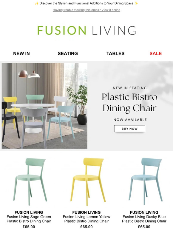 🌟 New In: Explore the Latest Fusion Living Plastic Bistro Dining Chairs! 🪑