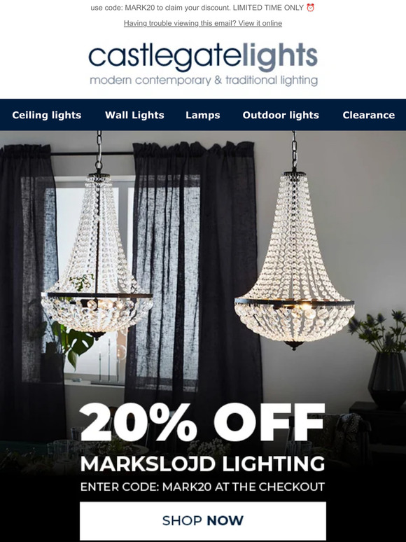 Hurry! 20% off  Indoor & Outdoor Lighting ends Today  ✨