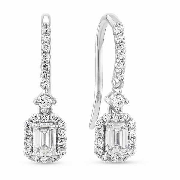 0.62 Carat TW Laboratory-Grown Diamond Emerald Cut Drop Earrings set in 10kt White Gold