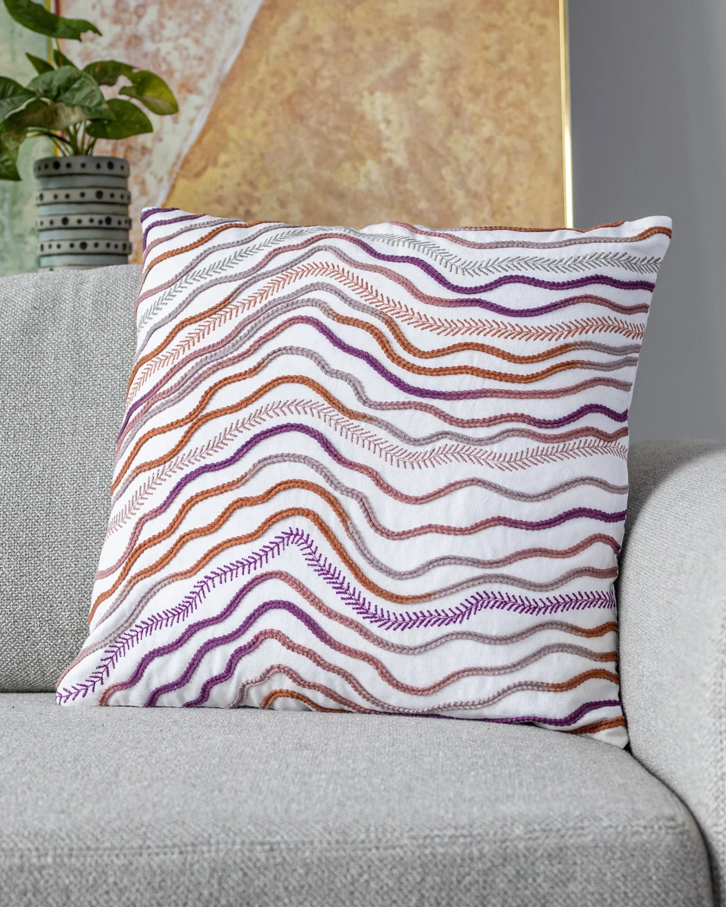 Image of Montana Organic Cotton Embroidered Throw Pillow
