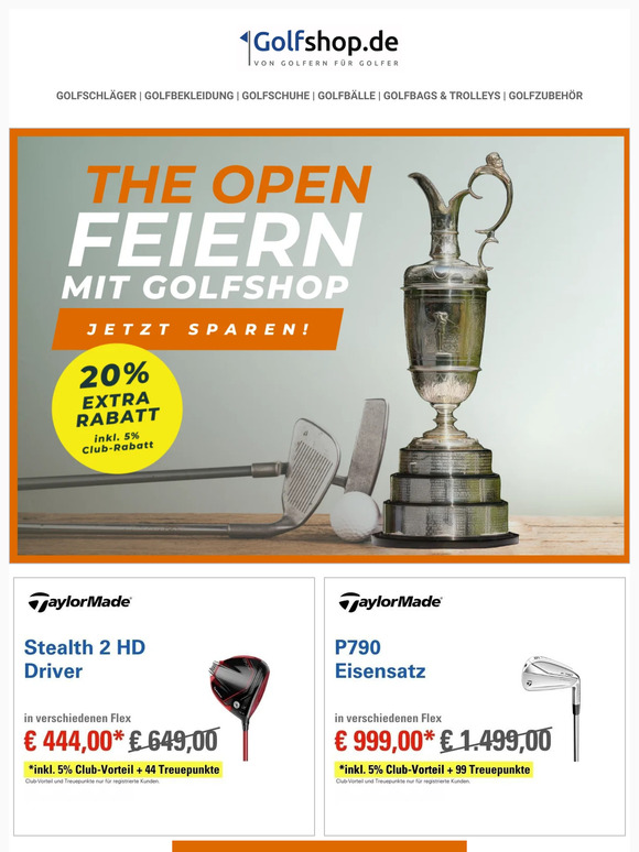 🎉🏌️‍♂️📩 Feiern Sie mit uns The Open 2023! Sichern Sie sich 20% Extra inkl. 5% Club-Rabatt! 💥🔥
