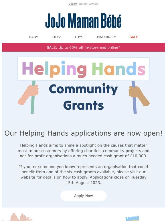 Apply for one of our Helping Hands Community Grants