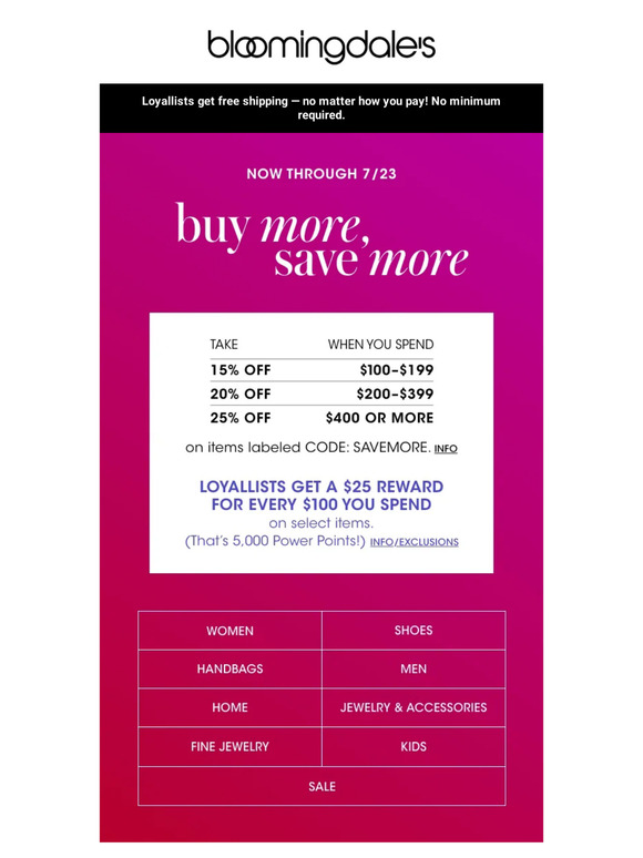 Up To $600 Gift Card With Bloomingdale's Purchase of $2000 (or