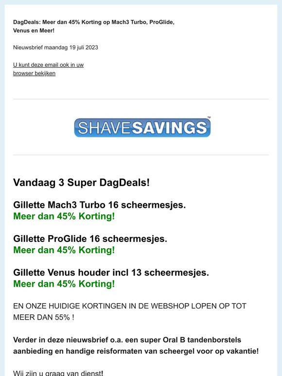 DagDeals -45% ! Gillette Mach3 Turbo 16, ProGlide 16, Venus houder incl 13 en Meer!