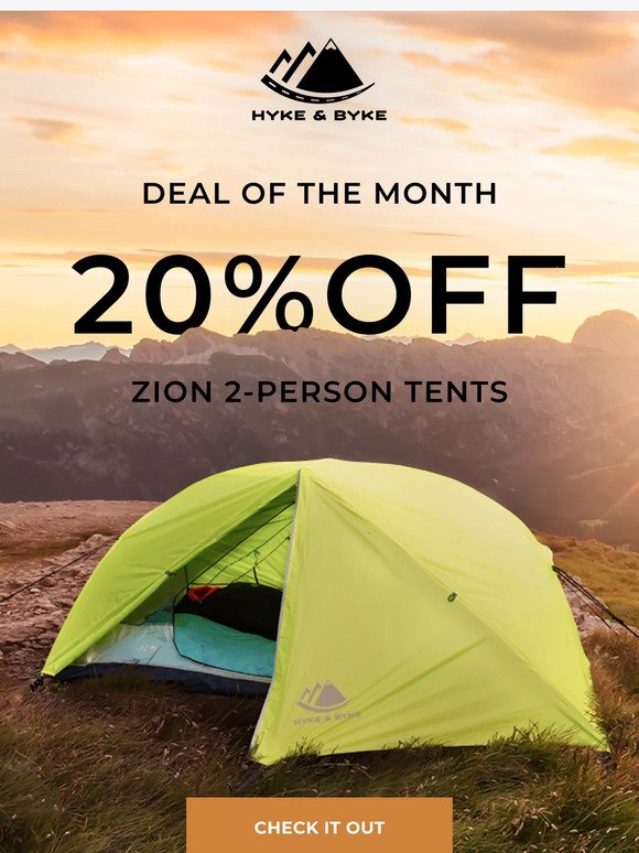 Deal of the month: 20% OFF Zion 2 Person Tent ⛺