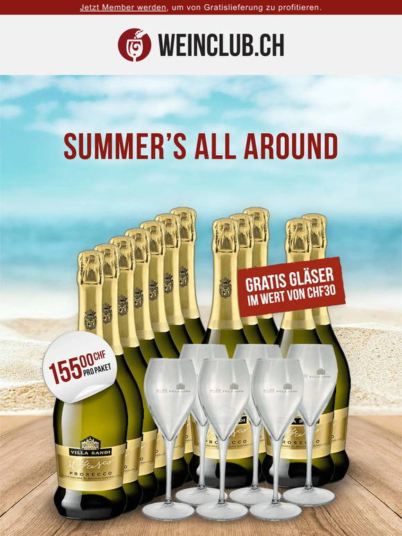 6 Gläser geschenkt - Prosecco Paket