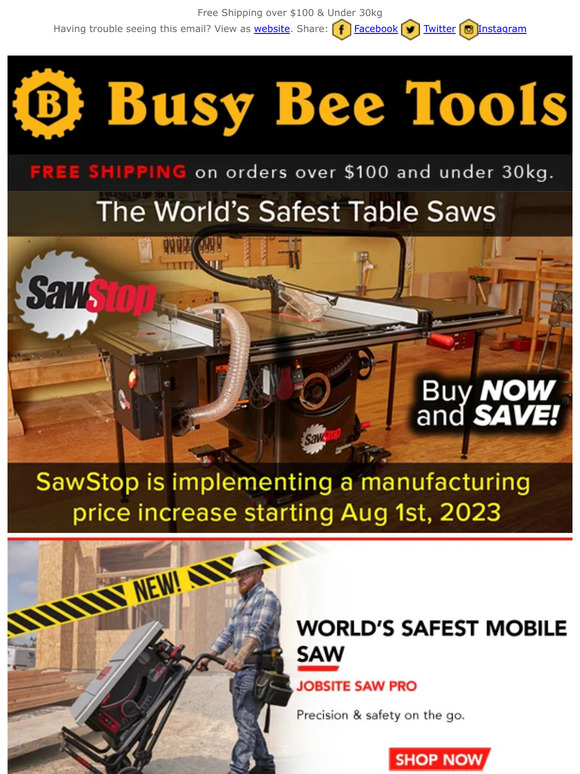 Saw Stop Price Increase in 2 Weeks!