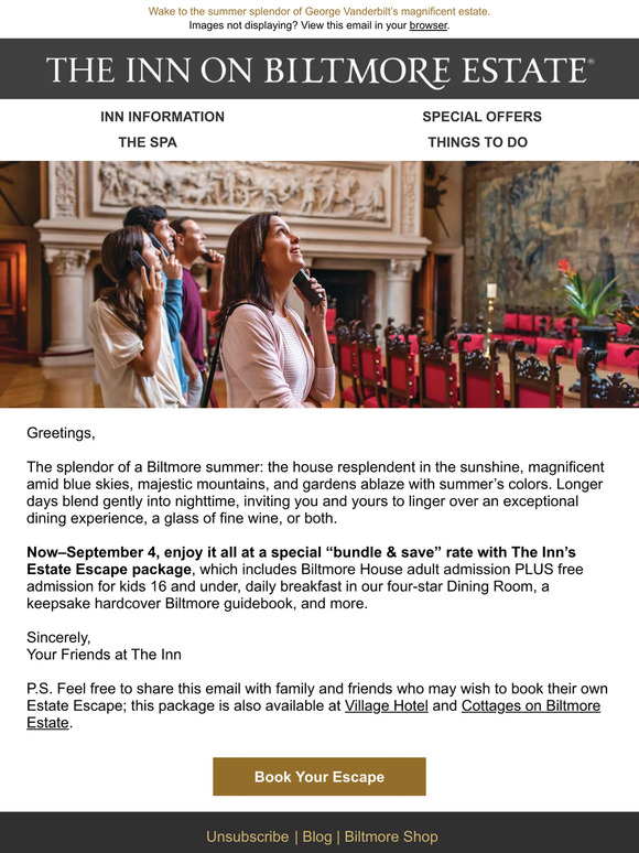 Biltmore Estate Special Offer AllInclusive Estate Escape Package