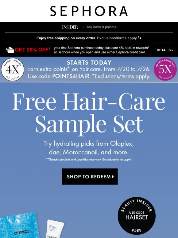 FREE sample set full of hair-care samples? Yes, please! Min. spend required.