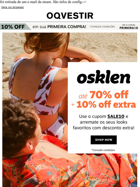 Osklen até 70% OFF + 10% OFF extra para você