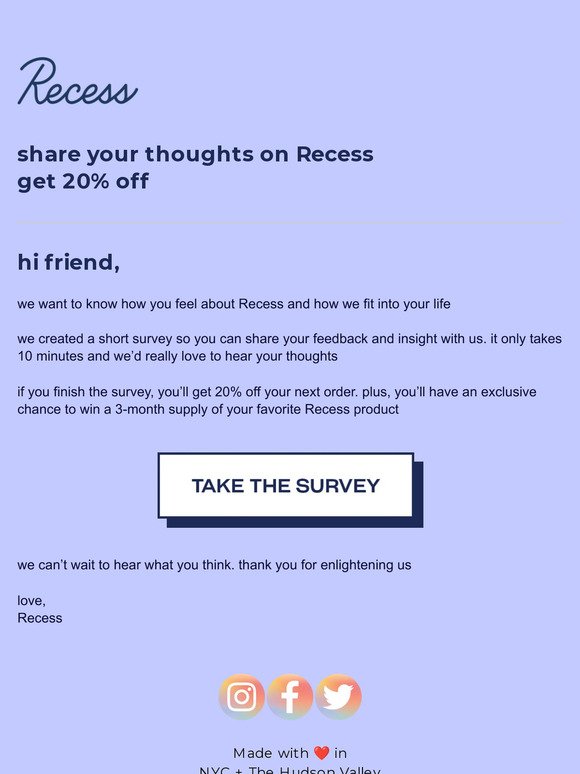 get 20% off by taking our survey
