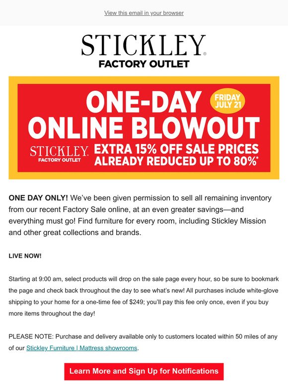 One-Day Online Blowout Sale, today only. Starts now!