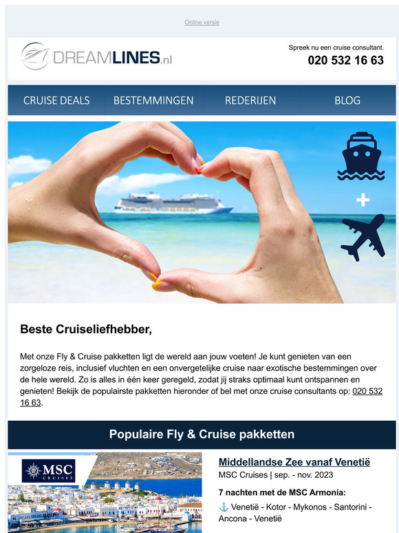 Fly & Cruise pakketten: al vanaf €823,- p.p.