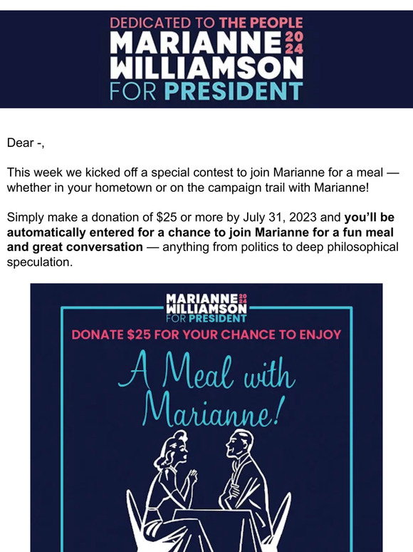 Everyday Grace: —, did you enter for your chance to dine with Marianne ...