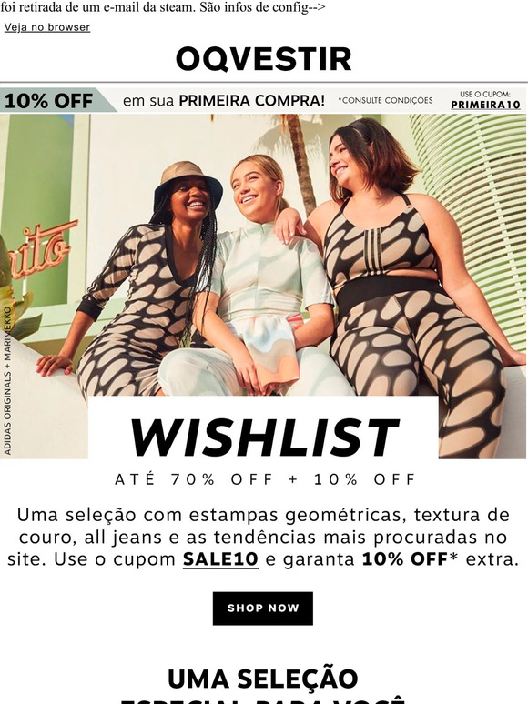 CUPOM DE DESCONTO OQVESTIR 👗 ATÉ 70% OFF + 10% OFF EM ROUPAS 