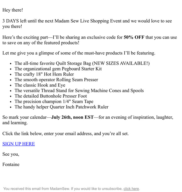 MadamSew Watch and Get 50 off on Madam Sew Live Shopping Event on