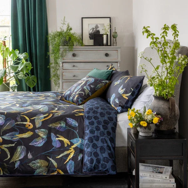 Image of Linda Barker Octavias Tangle Bedding Set Ochre Blue